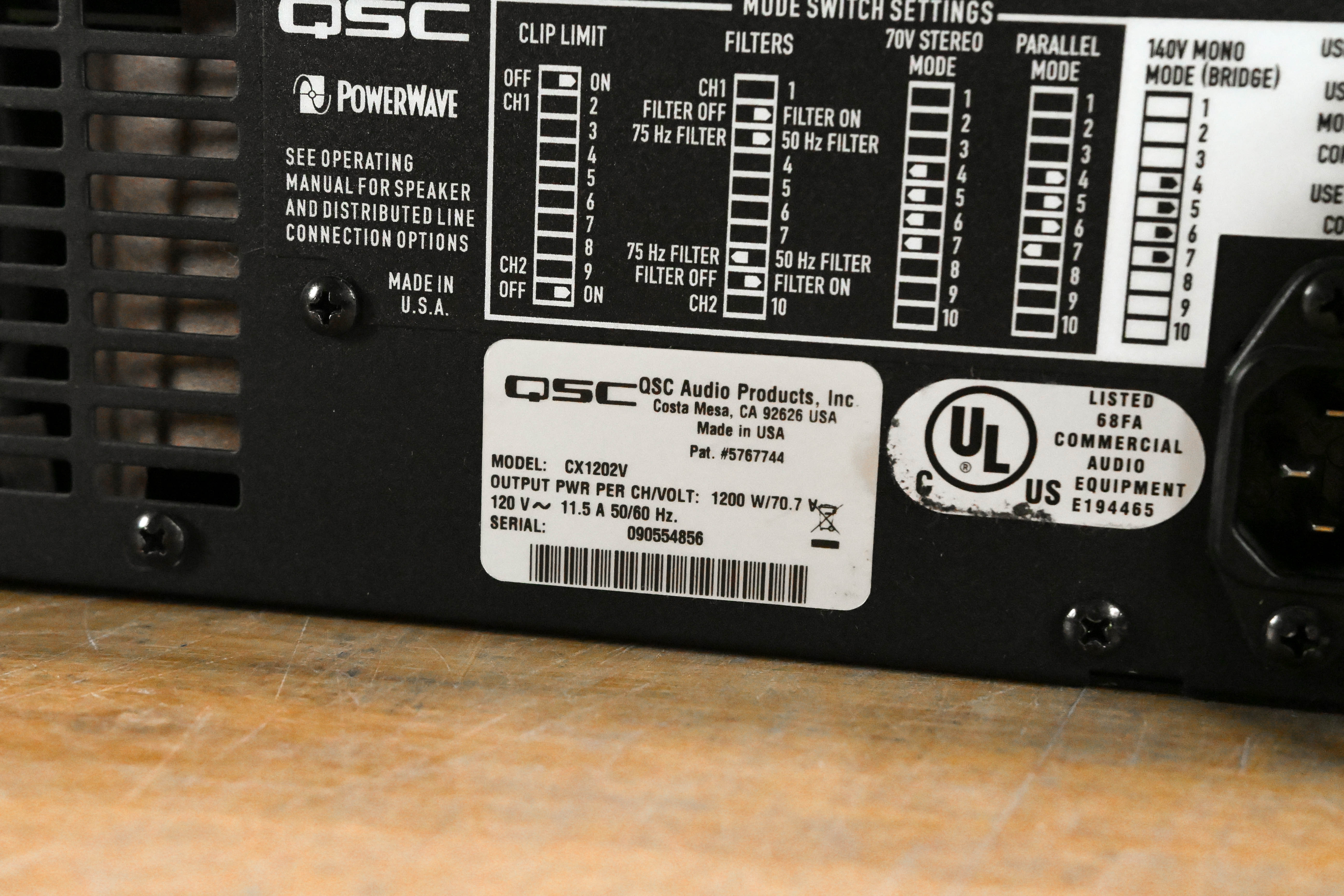 QSC CX1202V 1200W 70V 2-Channel Power Amplifier