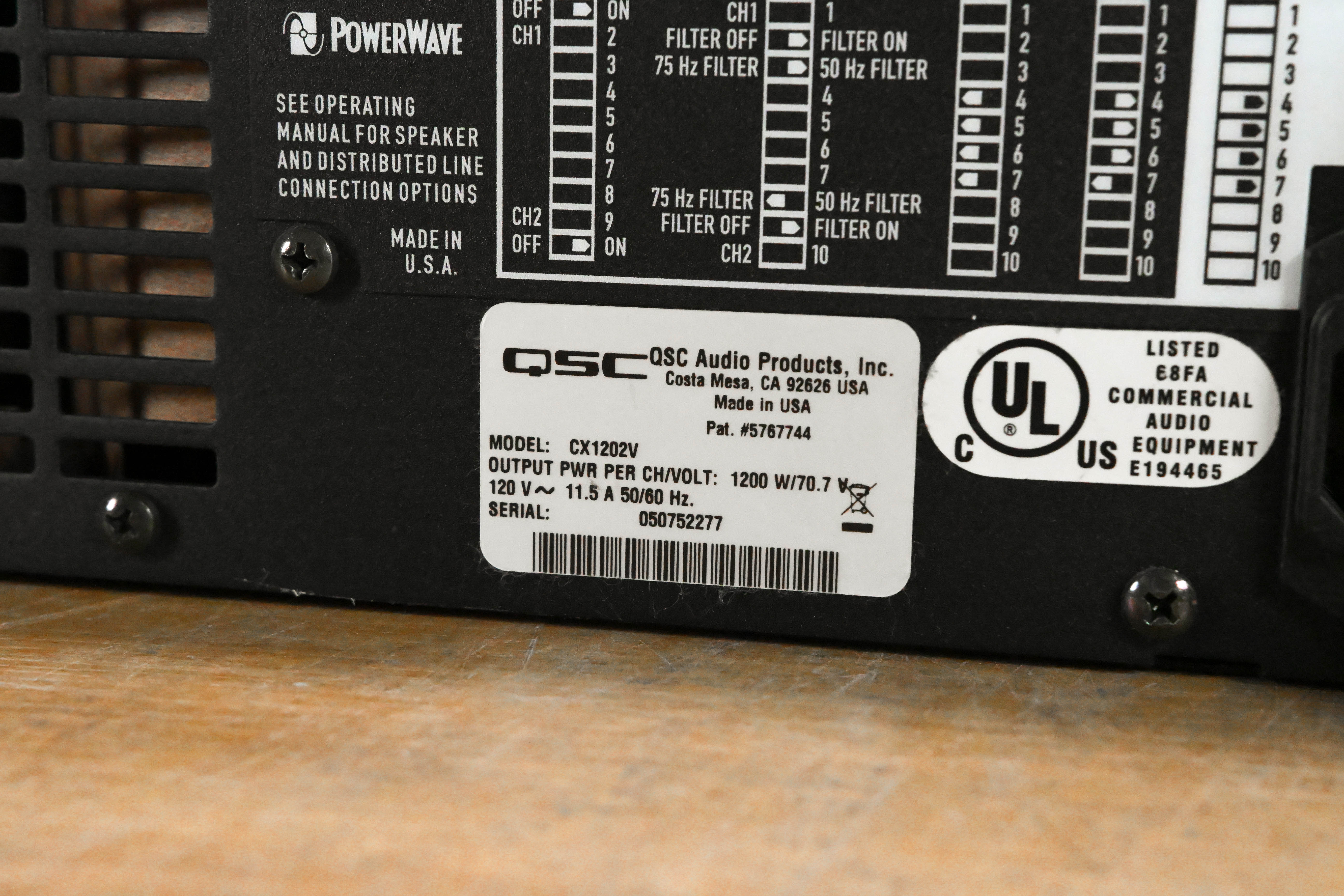 QSC CX1202V 1200W 70V 2-Channel Power Amplifier