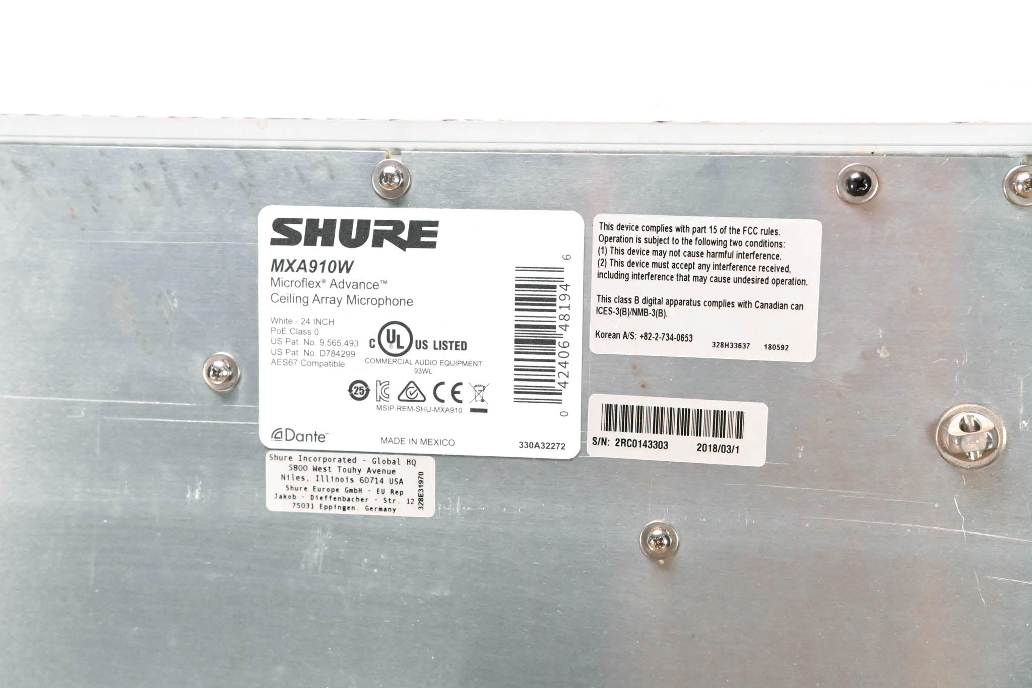 Shure MXA910W Ceiling Array Microphone