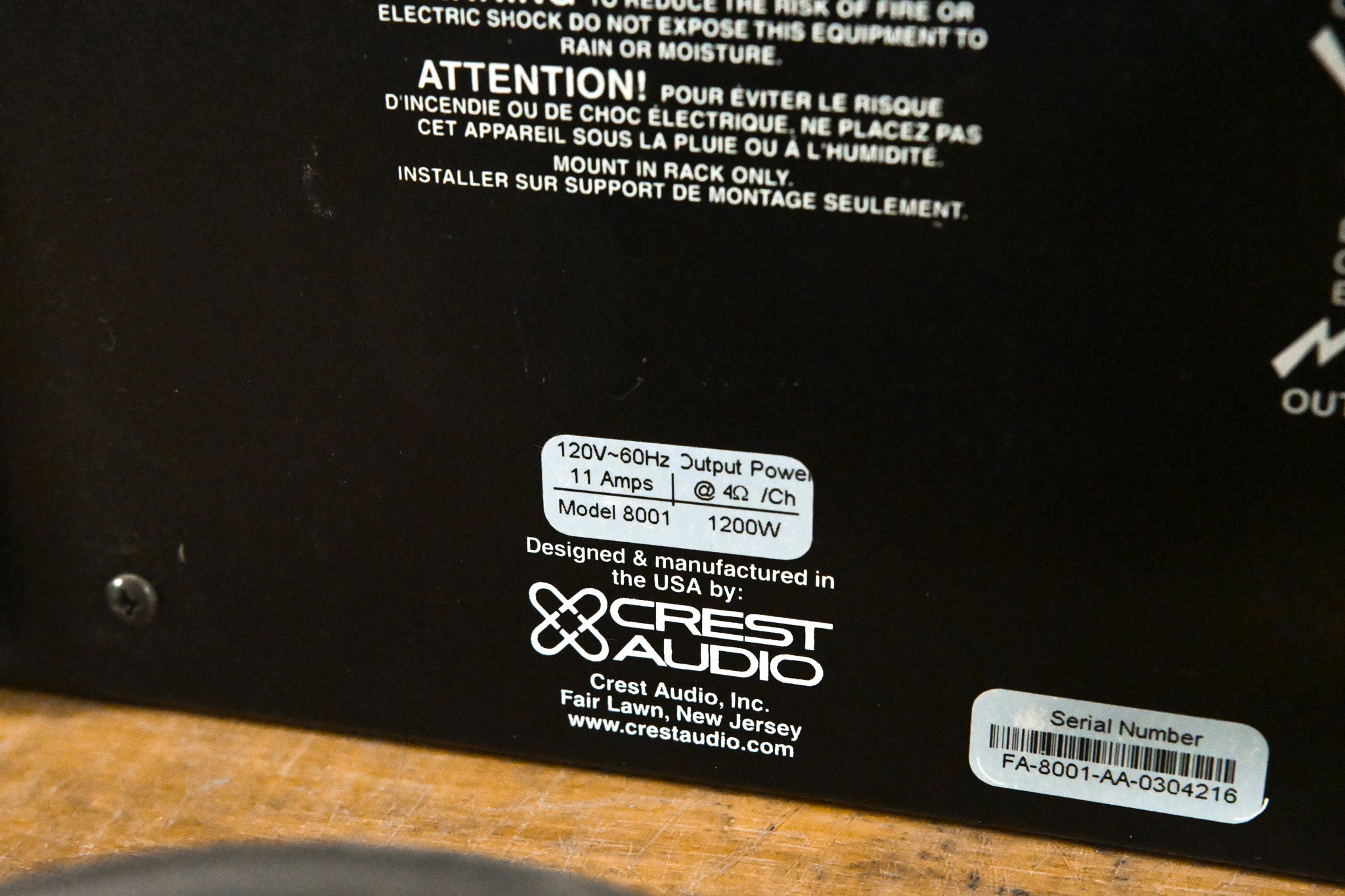 Crest Audio 8001 2-Channel Power Amplifier