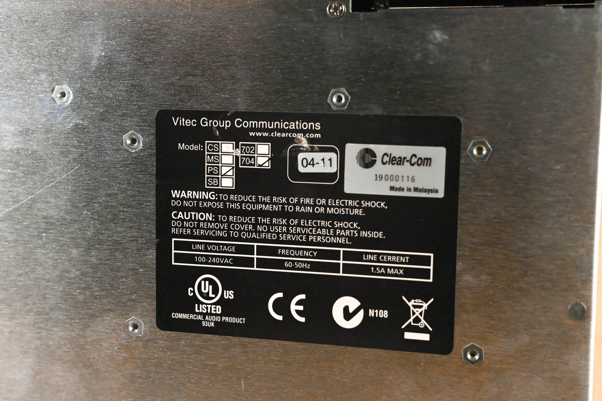 Clear-Com Encore PS-704 4-Channel Intercom Power Supply