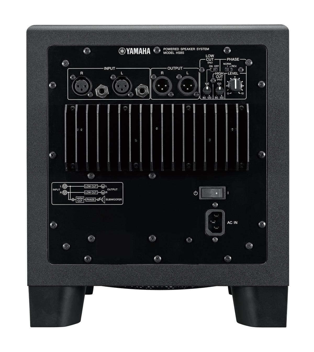 Powered studio subwoofer 1 x 8 150W 22-160Hz 2 x XLR-F 2 x 1/4 balanced inputs 2 x XLR-M outputs black finish
