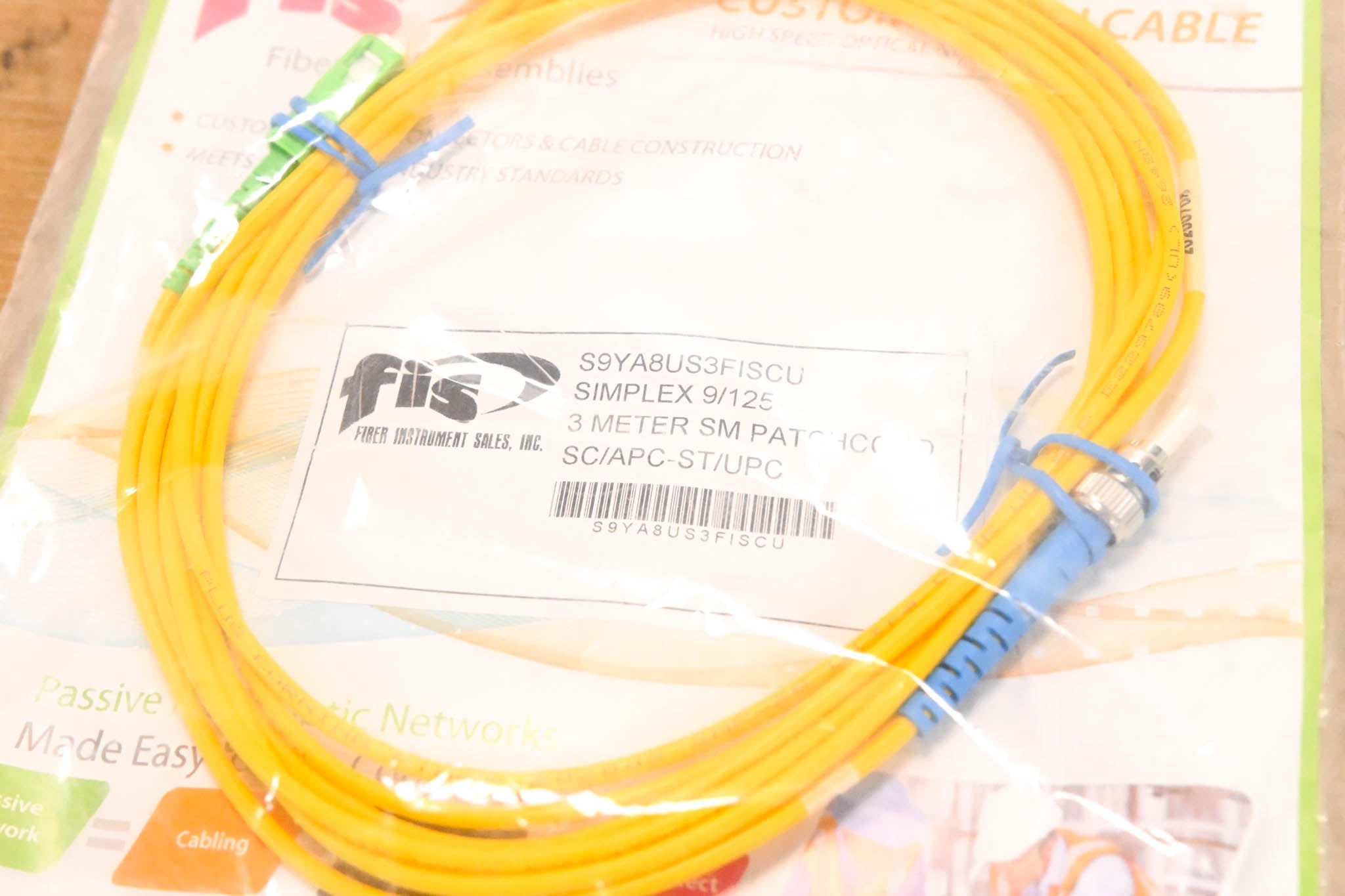FIS SC/APC-ST/UPC Simplex Single Mode Fiber Cable - 3m