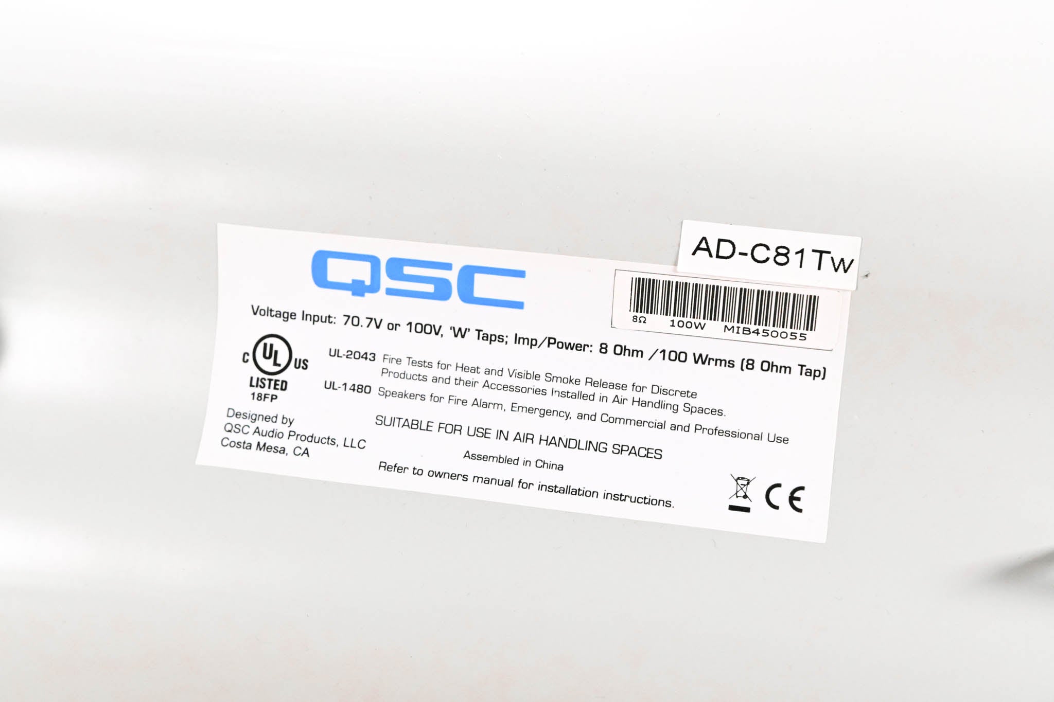 QSC AD-C81Tw Ceiling Mount 8" Subwoofer