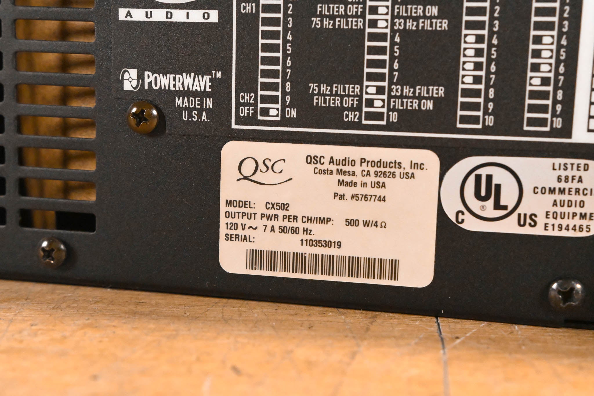 QSC CX502 2-Channel Power Amplifier