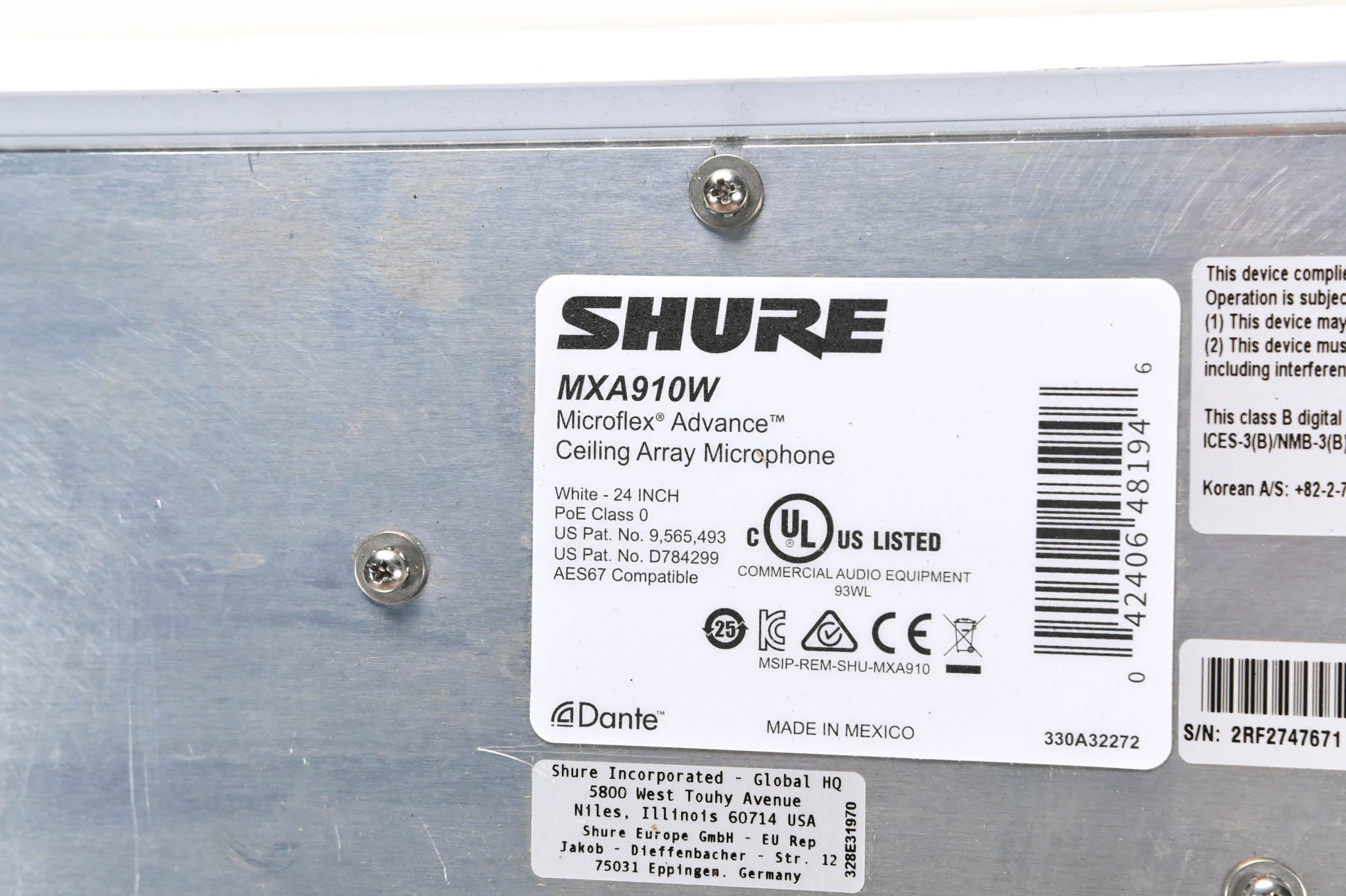 Shure MXA910W Ceiling Array Microphone