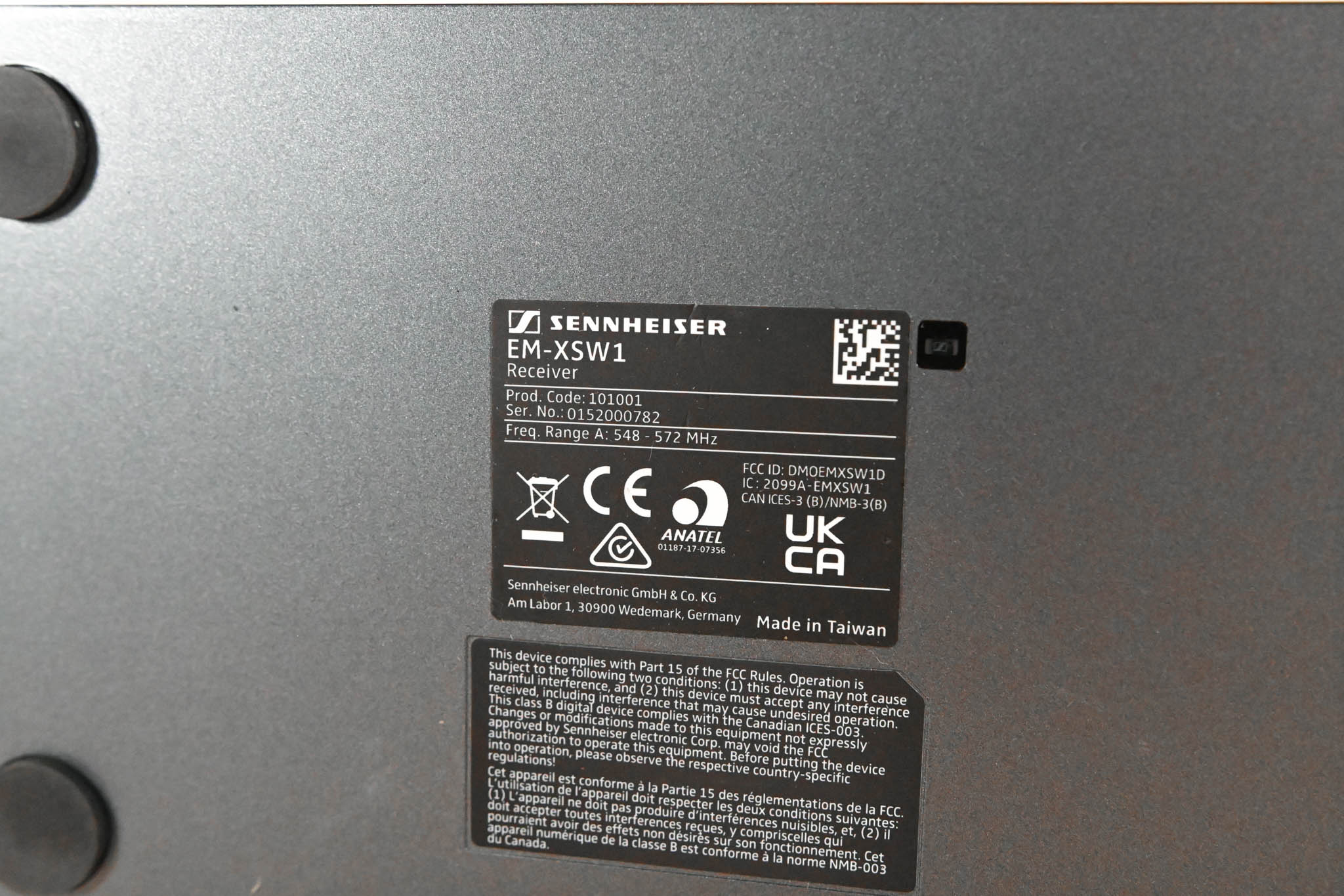 Sennheiser EM-XSW 1 Receiver w/ SK-XSW Bodypack A Range NO POWER SUPPLY