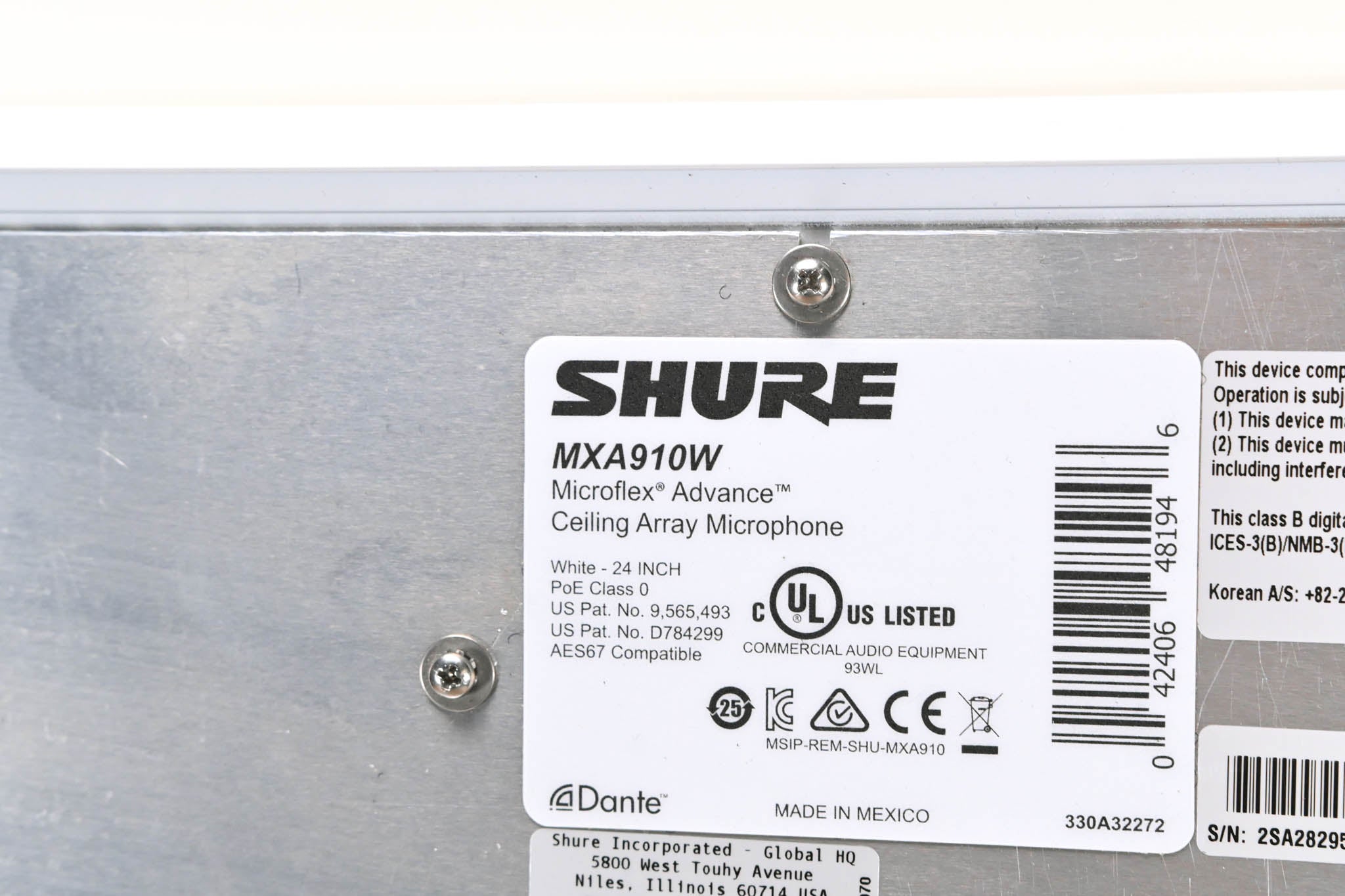 Shure MXA910W Ceiling Array Microphone