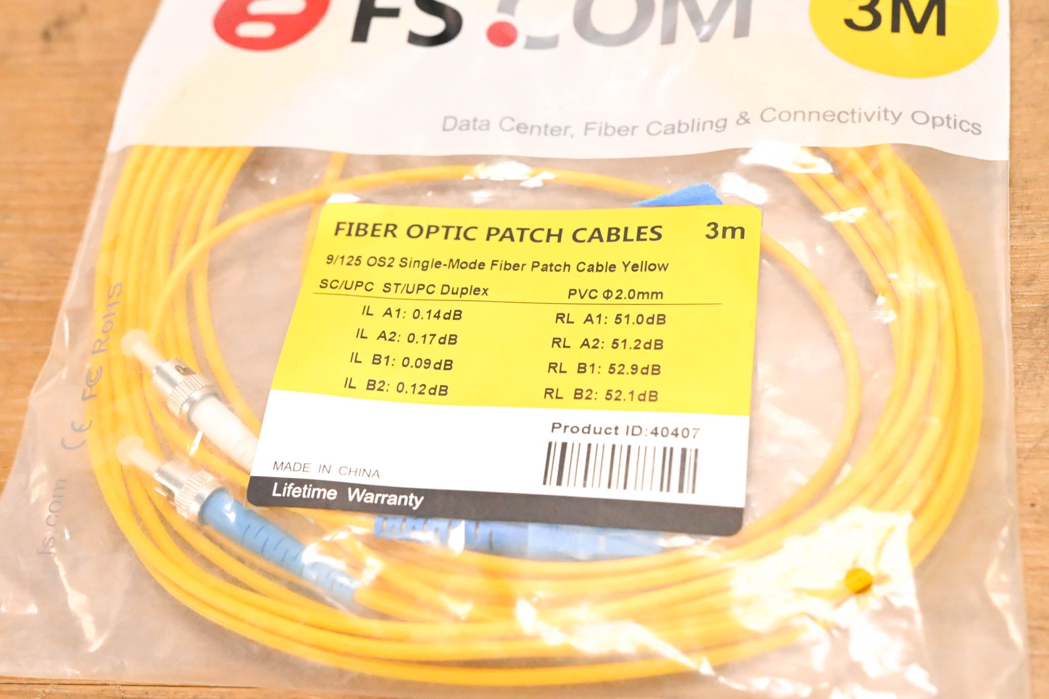 FS SC-ST OS2 Duplex Single Mode Fiber Cable - 3m