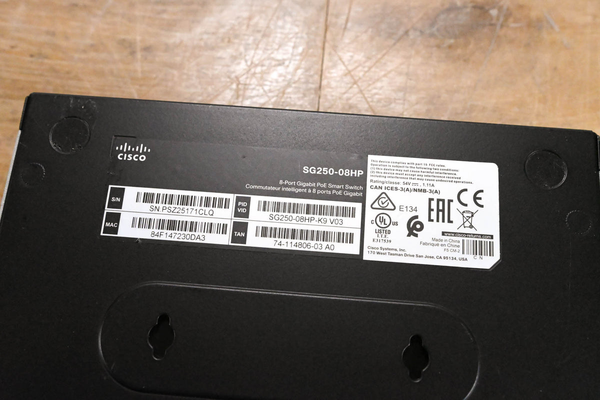 Cisco SG250-08HP 8-Port Gigabit PoE Smart Switch (NO POWER SUPPLY)